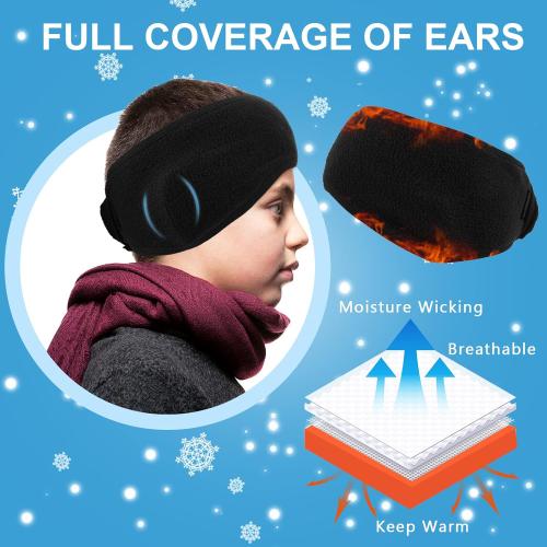 Eurzom 6 Pcs Adjustable Ear Warmer Headband for Kids Stretch Winter Fleece Warm Ear Muffs Covers Headbands for Youth Toddler Boys Teen Girls Child Indoor Outdoor Athletic Sports Running Cycling