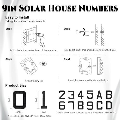 ISUNMEA 9 Inch Solar Lighted House Numbers for Outside, Light Up Waterproof LED Address Numbers Signs for Houses, Large Personalized Illuminated Exterior Modern House Numbers Light (1-Black, 9IN)