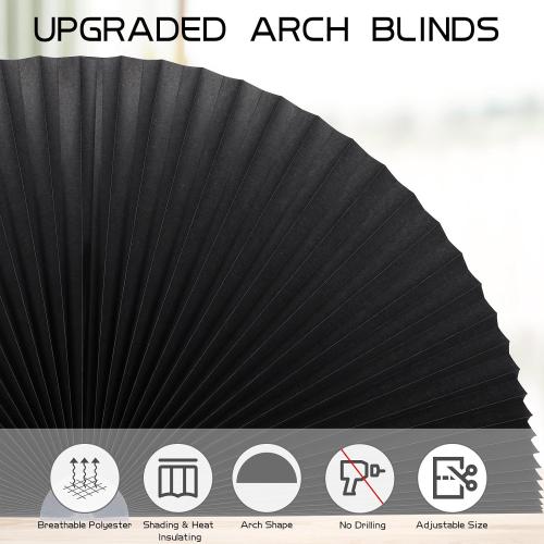 Arch Window Shade Half Circle Arched Stick on Cut to Size Half Moon Blinds | Non-Woven, Light Filtering, Radius 24 inch, Semi Circle, Half Round, Temporary Covering, Pleated Paper Blinds for Front Door