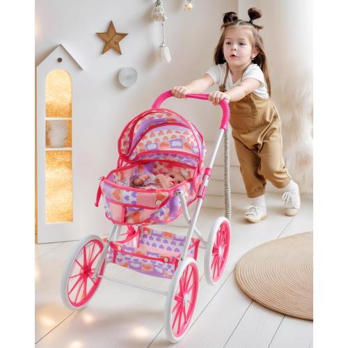 BABESIDE 10 Pcs Baby Doll Stroller Set with Feeding Doll Accessories, Baby Doll Stroller Toys for 12 Inch Dolls, Pretend Play Feeding Toy (Doll Not Included)