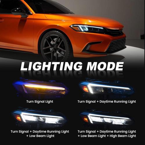 LED Headlights Assembly Fit for 2022 2023 2024 2025 HONDA CIVIC Sedan/Hatchback（Ex, Lx, Si, Sport, Sport Touring, Touring） 11th Gen Civic，Replaces OE#LH 33100-T20-A22 HO250320