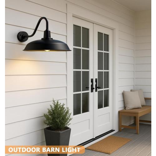 21 Large Black Outdoor Gooseneck Barn Light, Modern Vintage Style Barn Gooseneck Light for Garages, Farmhouses and Porches