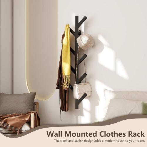 Vlush Wall Mounted Metal Coat Rack with 9 Hooks Modern Minimalist & Upright Coat Rack for Hanging Clothes, Hats, Hanging Bags and Scarves Entrance Wall Iron Coat Racks (Black)❗MAY HAVE MISSING PIECES