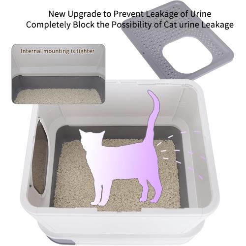 RIZZARI Large Enclosed Cat Litter Box : Covered Leak-Proof Reduces Odor - for Indoor Use Cat Owners (White)