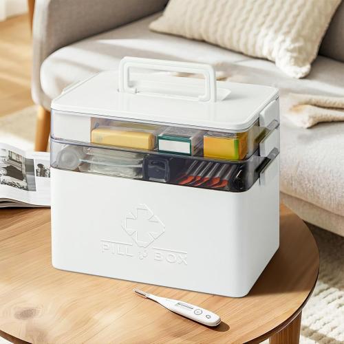 3 Tier Medicine Storage Box - Portable Medicine Storage Box Travel essential with a Handle First Aid Kit Storage with Shading Design and Moisture-Proof