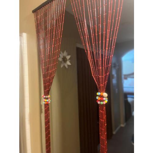 Natural Dark Brown Bamboo Beaded Curtain Room Divider Plain Design-Bamboo and Wooden Doorway Beads-Boho Bohemian Curtain 38 Strands 36 Wx78 H