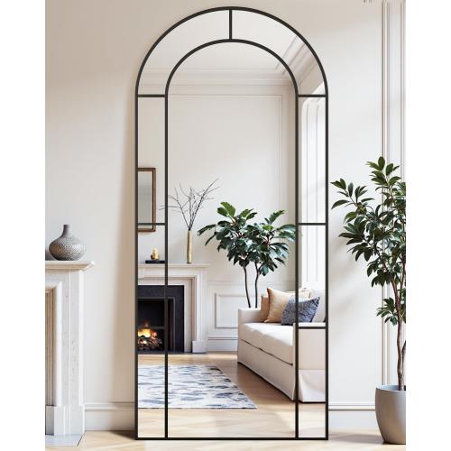 Antok 58 x 21 Full Length Mirror, Floor Mirror Arched Window Decorative Mirror, Metal Framed Decor Farmhouse Floor Mirrors Art Pane Mirrors Wall Decor for Bedroom, Living Room, Entryway Black