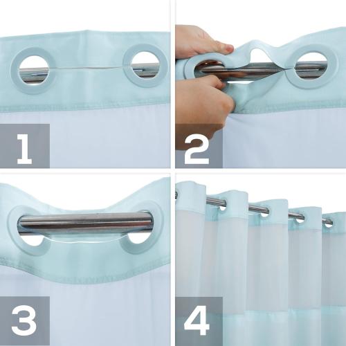 River Dream Extra Long No Hook Slub Textured Shower Curtain with Snap-in PEVA Liner Set - 71 x 86(84), Hotel Style with See Through Top Window, Blue Fabric Curtain & Waterproof Liner, Blue, 71x86