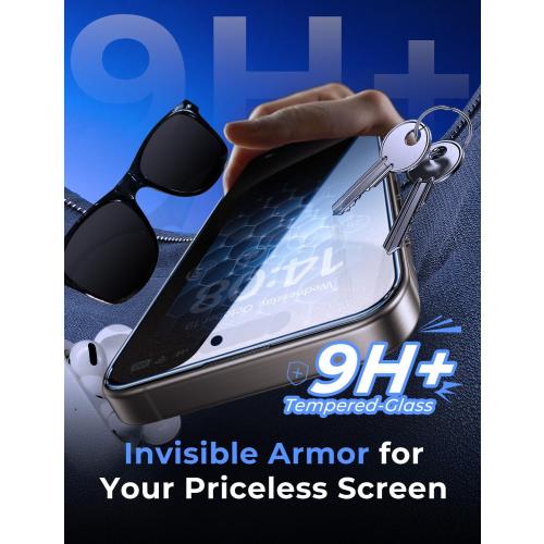 MAGIC JOHN 2 Pack for iPhone 15 Pro Max 6.7 inch Privacy Glass Screen Protector, Auto Dust-Elimination Installation, Bubble Free, Easy Installation