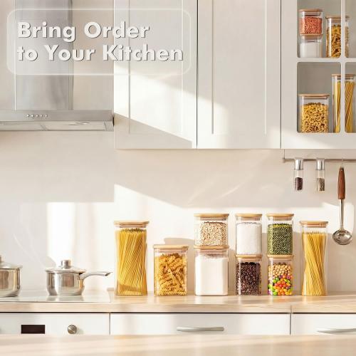 3-Pack 2.2Qt Square Glass Spaghetti Jars with Bamboo Lids