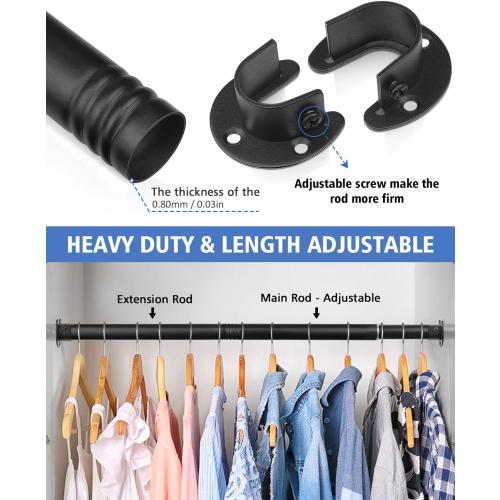 FIRJOY Closet Rods for Hanging Clothes - Heavy Duty, Length Adjustable (Black, 66.5 - 76)