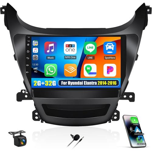 2 32G Android Car Stereo for Hyundai Elantra 2014 2015 2016 with Carplay Android Auto Mirror Link Change Wallpaper Theme 9 inch Touchscreen Radio FM RDS HiFi Bluetooth WiFi GPS  AHD Camera & MIC