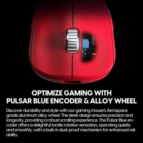 Pulsar Gaming Gears - X2H eS Wireless Gaming Mouse, Limited Edition, Symmetrical, Optical Switch, OLED Display, Driverless, PAW3395 Sensor, 100H Battery, 4K dongle Included (Medium, Red)