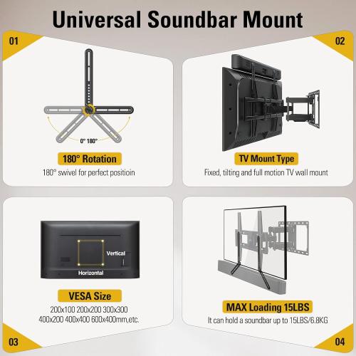 Mounting Dream Soundbar Mount Bracket Fits Most of Soundbars up to 15 Lbs