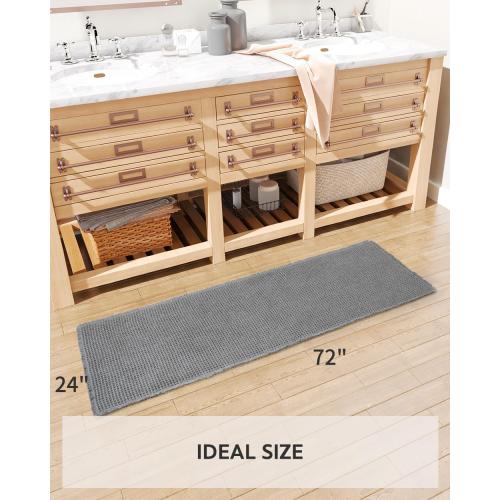 Waffle Bath Mat-Runner Rug, Super Absorbent Non Slip Bath Mats for Bathroom Machine Washable Long Rugs with Tassels, Bath Rugs for Bathroom Floor Beside Tub, 2' x 6'