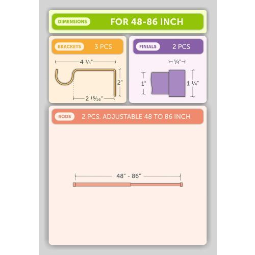 Ivilon Drapery Window Curtain Rod - End Cap Style Design 1 Inch Pole. 48 to 86 Inch Color Warm Gold