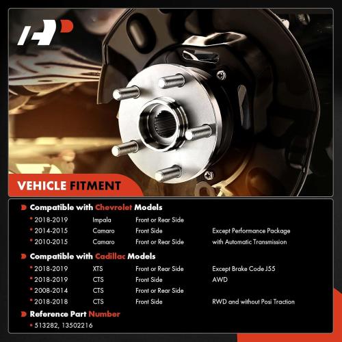 A-Premium Front or Rear Wheel Bearing and Hub Assembly with 5-Lug Compatible with Chevrolet Impala 2018-2019, Camaro 2010-2015, Cadillac CTS 2008-2014 & 2018, XTS 2018