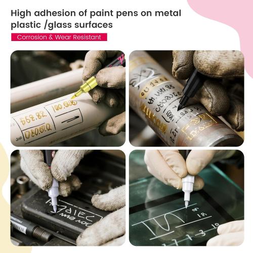 Permanent Oil Based Paint Markers: 4 Colors Waterproof Permanent Paint Pens for Metal, Rock, Wood Craft, Plastic, Fabric, Diy Christmas Gift, Engineer Detail Work, Fine Point Oil Based Marker