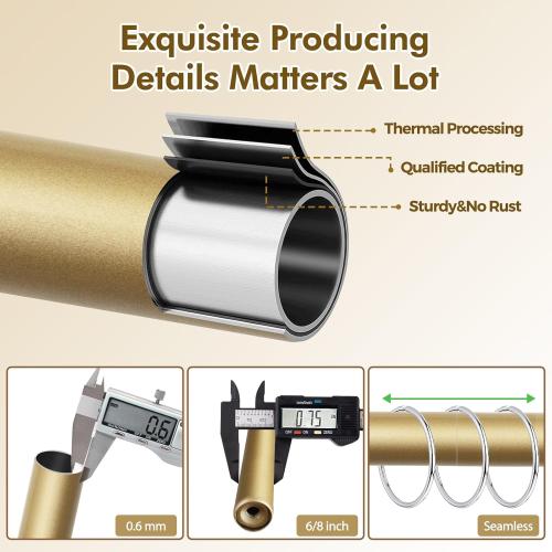 Gold Double Curtain Rods 32 to 58 Inch (2.6-4.8ft), USFOOK Blackout Wrap Around Curtain Rods for Windows 20 to 54 Inches, 6/8 Inch Room Darkening Curtain Rod, Decorative Rods for Home