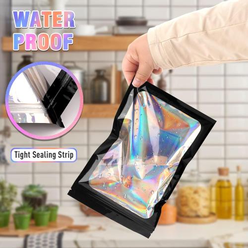 Smell Proof Bag, 100 PCS Mylar Bags, Holographic Bags with Sealing Strip, Resealable Bag (2.4x3.9 Inch)