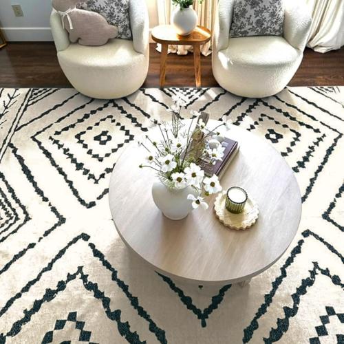 Area Rug 5x7 Rug Machine Washable Non-Slip Low Pile Print Pattern Western Rug for Living Room Bedroom Entryway Tribal Series -Navywhite/Black