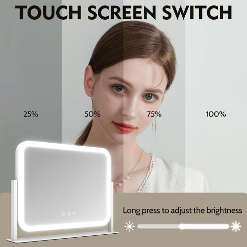 ROLOVE Lighted Makeup Mirror, 17x13 Vanity Mirror with Lights, 10X Magnification, Gifts for Women, 3 Color Lighting Modes, Smart Touch Control, 360° Rotation for Bedroom or Tabletop (White)
