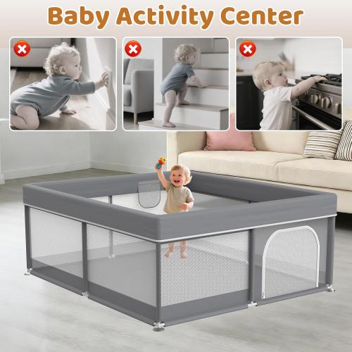 Baby Playpen 50x50 for Toddlers - All-Wrapped Safety Play Yard for Babies with 2 Pull Rings - Large Play Pen for Indoor & Outdoor Activity, Sturdy Toddler Fence with Soft Breathable Mesh