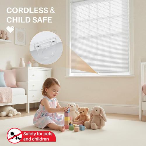 No Drill Cordless Cellular Shades, 30s Easy Install Honeycomb Window Shades, Light Filtering Thermal Insulated Blinds for Bedroom Kitchen Bathroom (White, 35 W x 48 H)