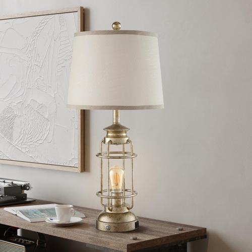 28.5 Retro Industrial Table Lamp for Living Room Bedroom Set of 2 Dimmable Touch Control Bedside Farmhouse Lamps with USB A C Charging Ports and 2 Light Sources