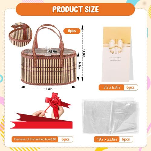 Tioncy 6 Set Baskets for Gifts Empty Bulk Large Woven Bamboo Gift Basket Kit with Handles, Clear Cellophane Wrap Baskets for Valentine's Day, Baby Shower, Birthday Party Gift Bags(Yellow)