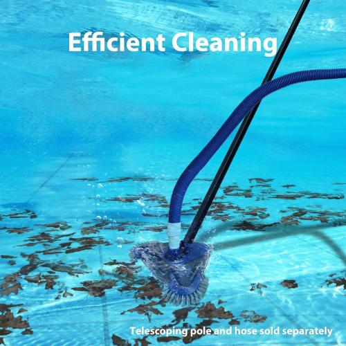 Poolvio Triangular Pool Vacuum Head with Side Brush, Swivel Hose Connection, EZ Clip Handle - Connect 1-1/4, 1-1/2 Hose for Inground and Above Ground Swmming Pools