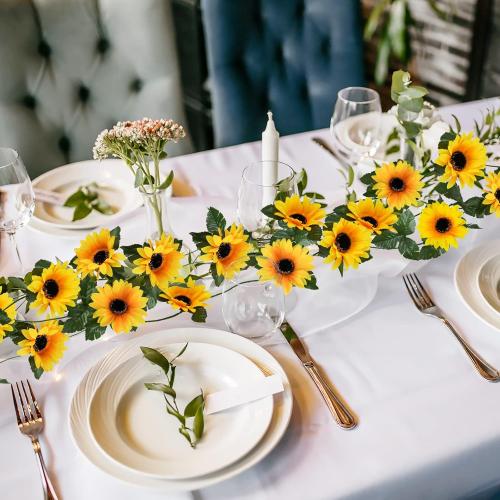 Uieke 10 Pack Artificial Sunflower Garland, 8.2ft/Pcs Silk Sunflowers with Green Leaves, Flowers Vines for Room Home Kitchen Garden Wedding Arch Bridal Baby Shower Party Outdoor Decor
