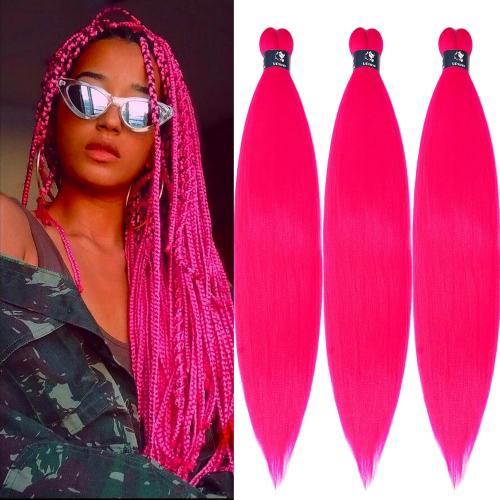 Hot Pink Braiding Hair Pre Stretched Pink Hair Extensions for Braids