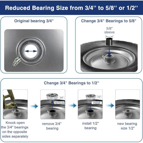 MaxAuto Wheelbarrow Tires 4.80 4.00-8 Flat-Free 4.80/4.00-8 Tire and Wheel w/Grease Fitting, 3 Centered Hub, 3/4 Bearings, 4.80 4.00-8 Tire for Hand Truck, Trolley, Garden Cart, Wagons, Gray