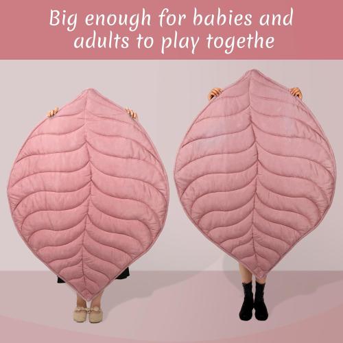 Funtery Baby Play Mat 56 x 42 Inch Cotton Crawling Cushion Cotton Nursery Rug Large Thick Soft Reversible Washable Folding Floor Playpen Mat Nursery Decor Rug for Girls Boys(beige,Leaf)