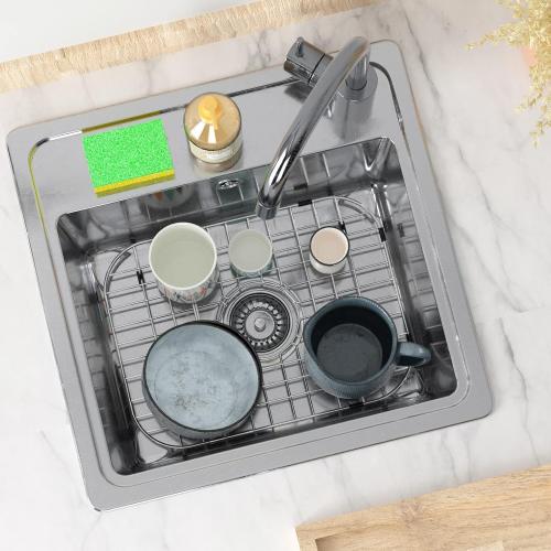 Size 18 Color Silver Sink Grid Protector, 18 Bottom Sink Grates, Sink Protector with Corner Radius, Kitchen Sink Protector Center Drain Hole, Sink Steel Bottom Grid -18L X 13.4W