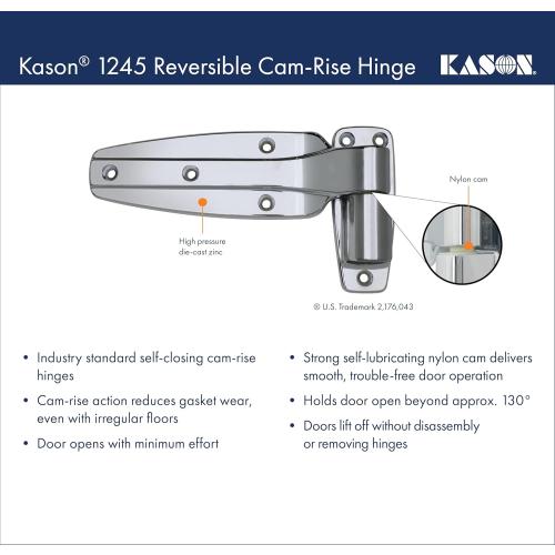 Silver Kason 1245 Reversible Cam-Rise Hinge, 1 to 1/8 Inch Offset, 11245000040