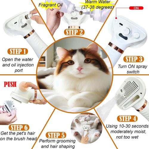 300W Quiet Pet Blow Dryer - Pet Hair Dryer for Small & Medium Dogs and Cats with Removal Comb & Silicone Bath Massage Brush for Home Grooming -Mist/Spray/Steam Brush for Cat & Dog