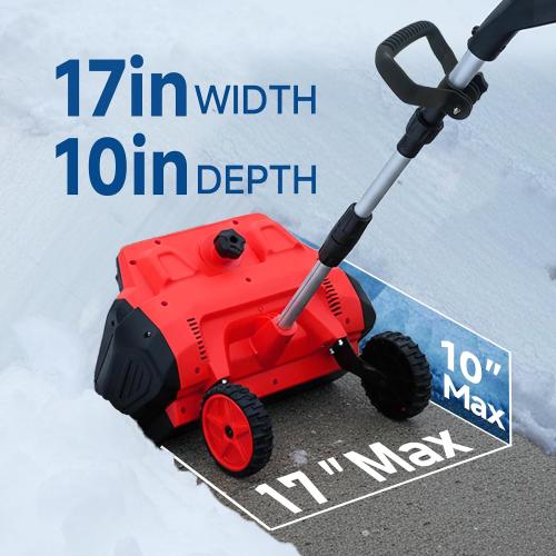 Cordless Electric Snow Shovel with Wheels, Snow Blower 17-Inch Width, 2×4.5Ah Large Battery & Quick Charger, Brushless Motor, Directional Plate, Support Wheels for Smooth Back-and-Forth Operation