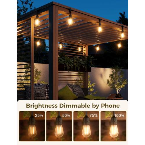 XMCOSY  Smart Outdoor String Lights, 123Ft LED Patio Lights Waterproof IP65, App Control, Compatible with Alexa, Dimmable Edison Bulbs Outdoor Light for Yard Porch Bistro Outside
