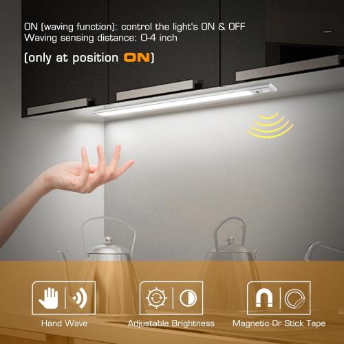 White EverBrite 70LED Dimmer Under Cabinet Lighting, Hand Wave Control & Motion Sensor, Magnetic Under Counter Lighting, Ultra Thin LED Light Bar for Closet, Cabinet and Hallway, 300 Lumen, 6000K
