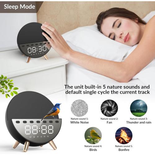 Digital Alarm Clock with 15W Wireless Charging with Warm White Light,5 Soothing Sound/White Noise,Dual Alarm Clock for Bedrooms Heavy Sleepers Adults/Kids (Black)