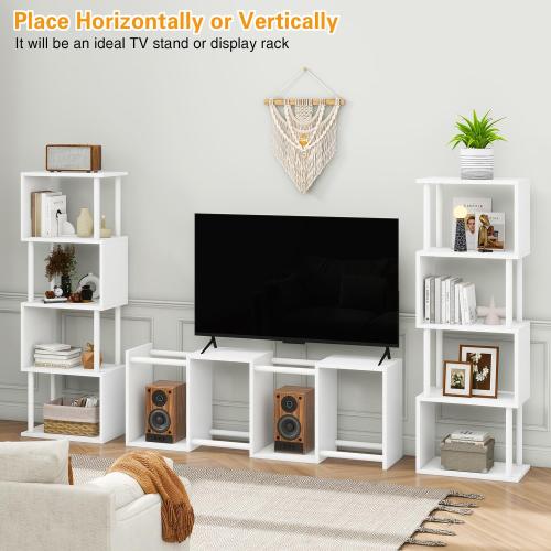 IBUYKE 5-Tier Tall Bookshelf,S-Shaped Geometric Bookcase, Wood Display Shelves with Storage,Modern Bookshelf for Living Room Bedroom, Home Office, White WBC015W