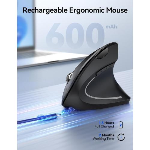 TECKNET Ergonomic Mouse Wireless, Echargeable Mouse Wireless Silent for Carpal Tunnel Right Hand, 2.4GHz USB-A Vertical Mouse for Laptop,5 Adjustable 4800 DPI, Computer,MacBook, Desktop(Not-USB-C)