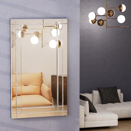 COOL2DAY 48 x 28Frameless Rectangular Wall Mirror,Polished Beveled Edge Decorative Mirrors Modern Wall Decor Mirrors for Bathroom Vanity, Entryway and Living Room