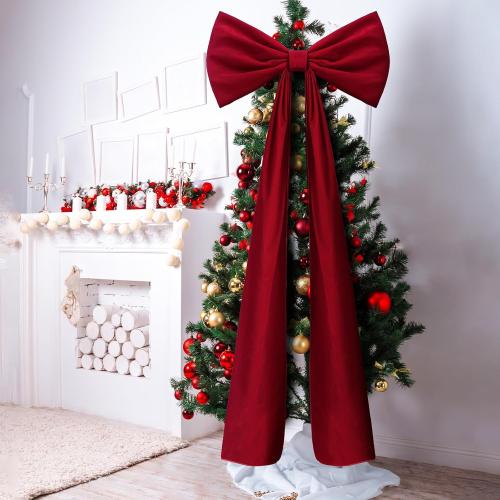 20 x 71 Inches Christmas Extra Large Velvet Bows Christmas Tree Topper Decor Giant Xmas Tree Toppers Bows for Home Wreath Wall Backdrop Birthday Wedding Party Decorations(Deep Red)