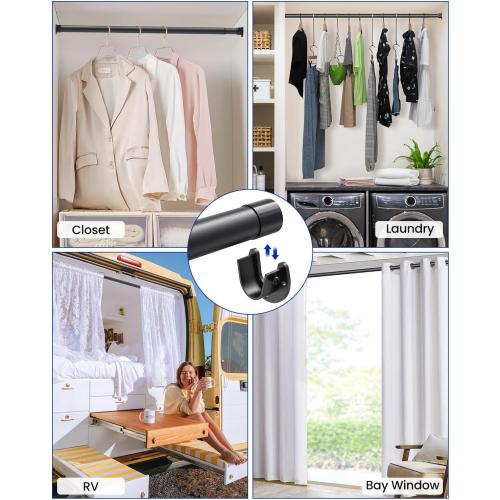 Closet Rods for Hanging Clothes, 17 to 129 Inches Stepless Adjustable Metal Closet Rod, 1.3 Inches Heavy Duty Clothes Hanging Rod for Closet Wardrobes Laundry RV, Black