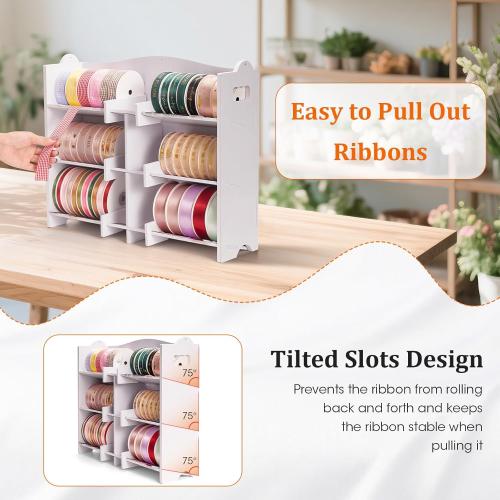 Stackable Small Roll Ribbon Storage Organizer Rack, Wall-Mountable Ribbon Holder Rack for Craft Room, Desktop Ribbon Spool Holder for Ribbons up to 4 in Diameter