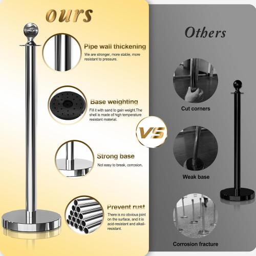 4PCS Silver Stanchions Posts with 3PCS 5 ft Red Velvet Rope, Red Velvet Rope Stanchion Set Crowd Control Barriers, Stanchions and Velvet Ropes Red Carpet Poles for Party Supplies