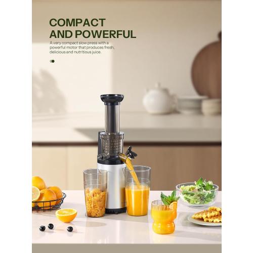 Masticating Juicer Machines, Reemix Cold Press juicer Machine Compact & Small Size, Juice Extractor, Nutrient and Vitamin Dense, BPA-Free Tritan, Easy to Clean (Silver)